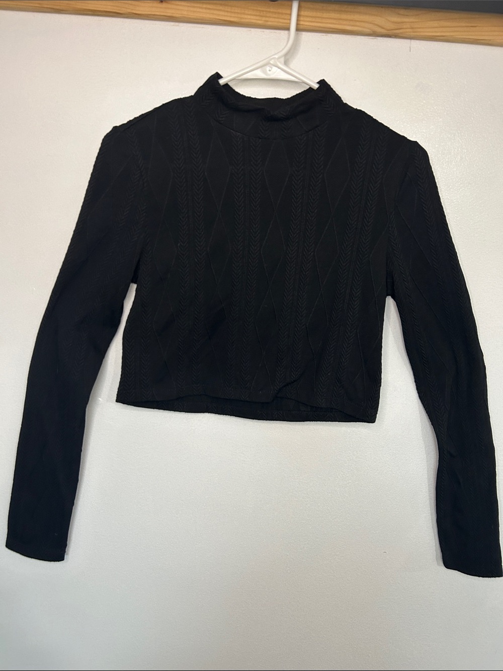 Cropped Black Long-Sleeve Mock Neck Top